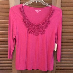 ^ NWT Coldwater Creek Dark Pink Embellished Knit Top…M